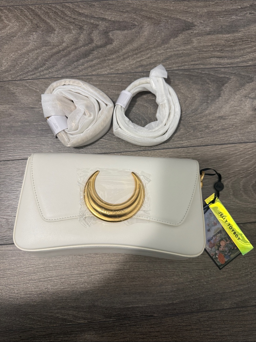 White Crescent-Accent Women's Shoulder Bag with two different straps